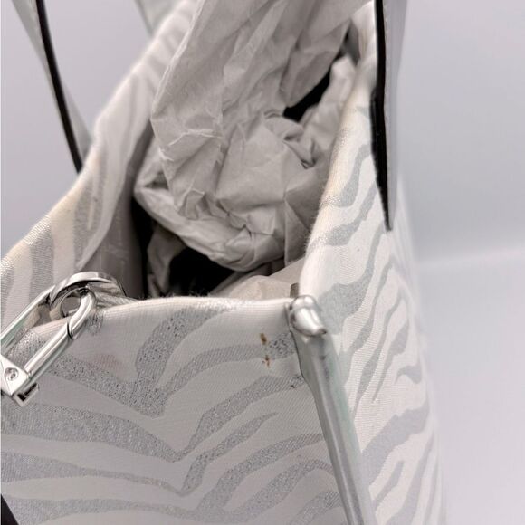 Michael Kors Silver Metallic Gigi Zebra Print Large Grab Tote Bag purse NWT - Picture 11 of 16
